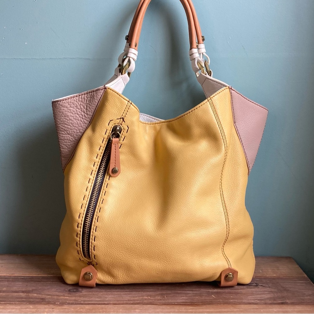 orYANY Yellow Pink Brown Leather Tote
